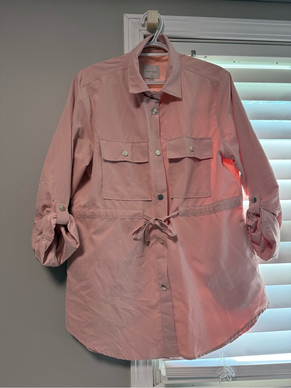 Light Pink Utility Drawstring Shirt Jacket